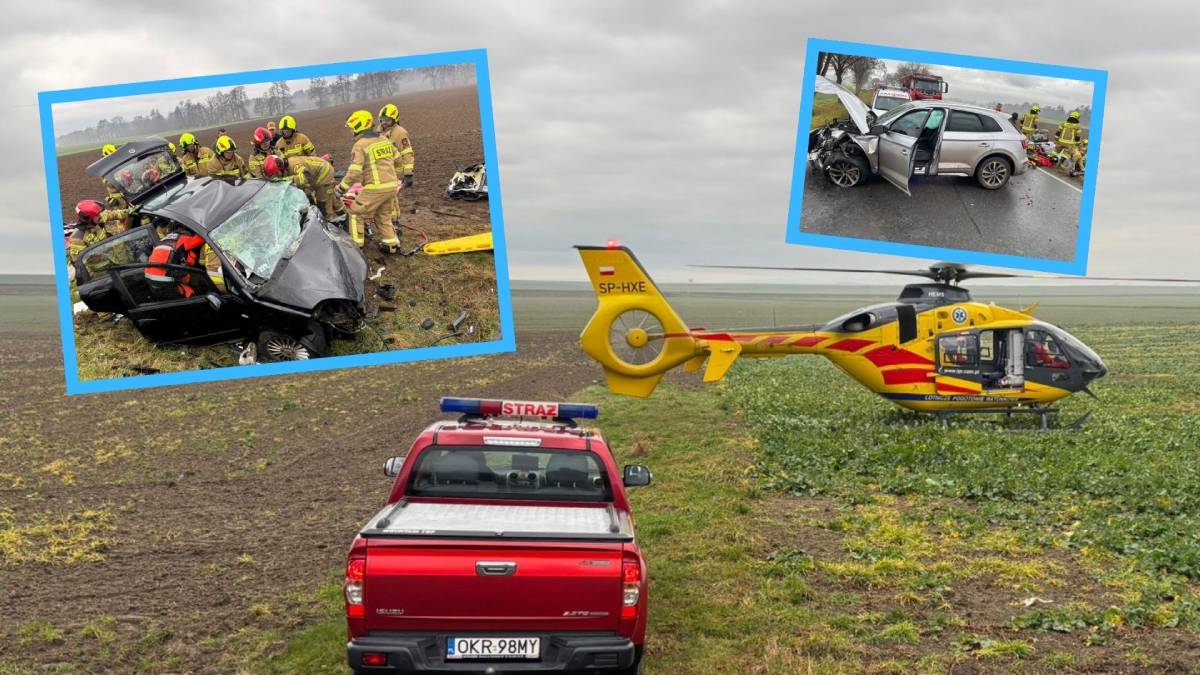 Wypadek pod Krapkowicami. Na miejscu lądował LPR, trzy osoby w szpitalu