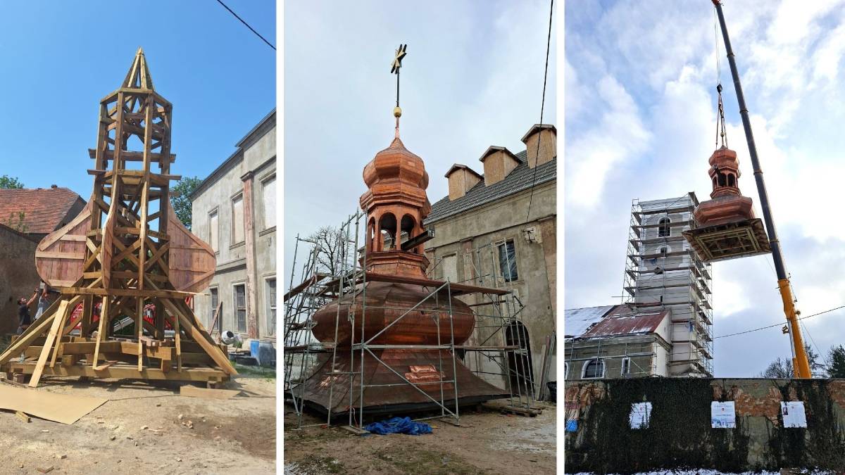 Dawny hełm wieży kościelnej w Grobnikach powrócił po 80 latach