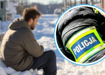 bezdomny w mrozie w Oleśnie