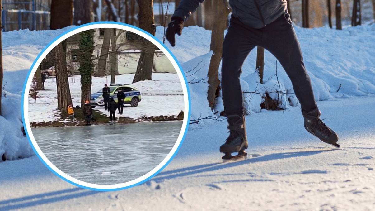 Jeździł na łyżwach po stawie w centrum miasta. Interweniowała policja